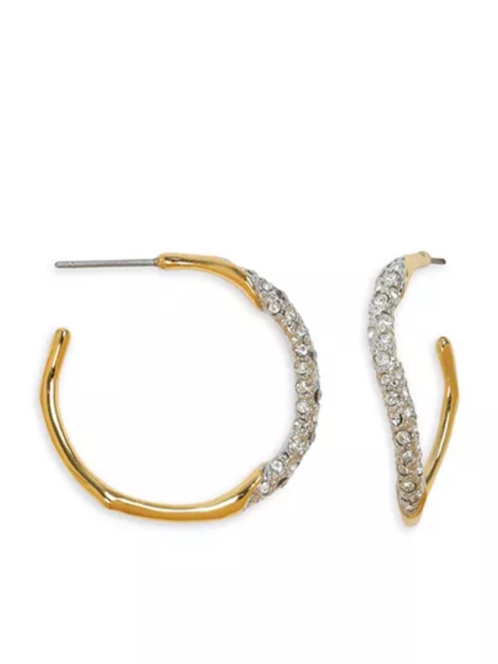Alexis Bittar Two-Tone Gold and Silver Pave Hoop Earrings